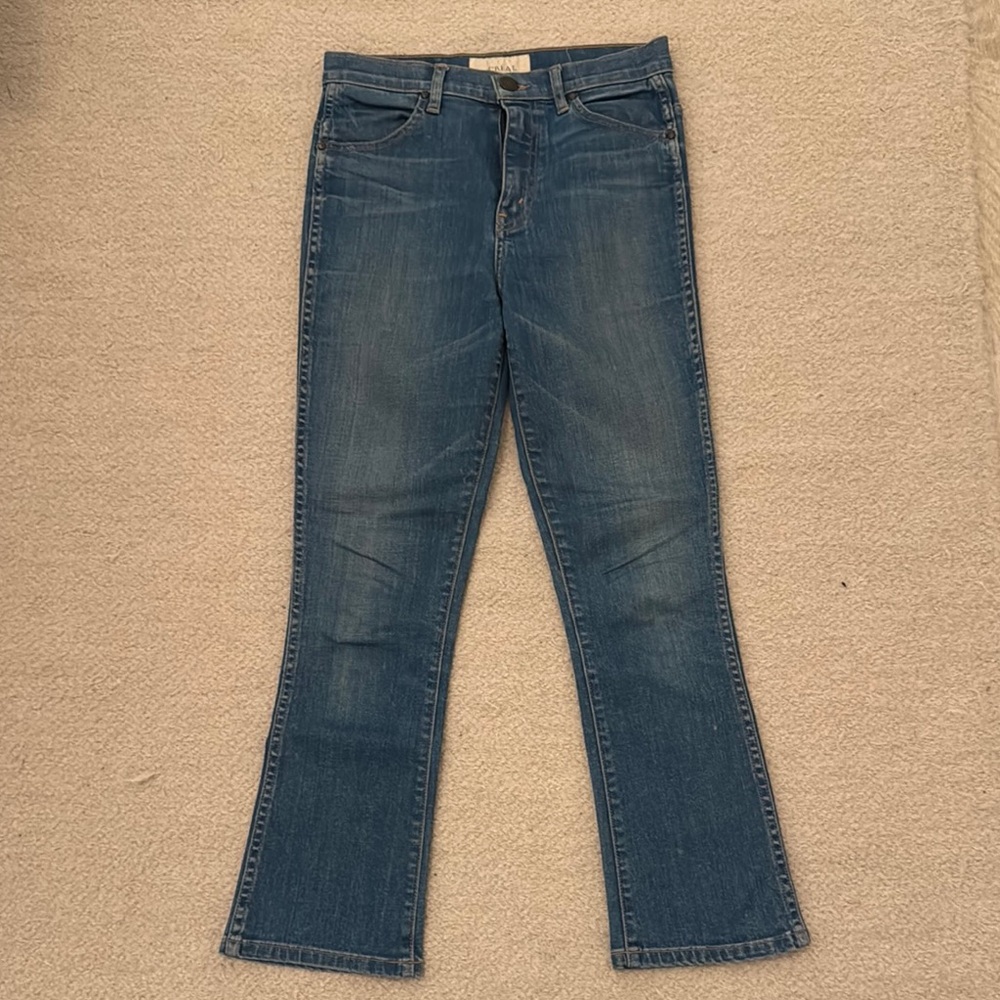 THE GREAT. Blue Flare Wide Leg Jeans